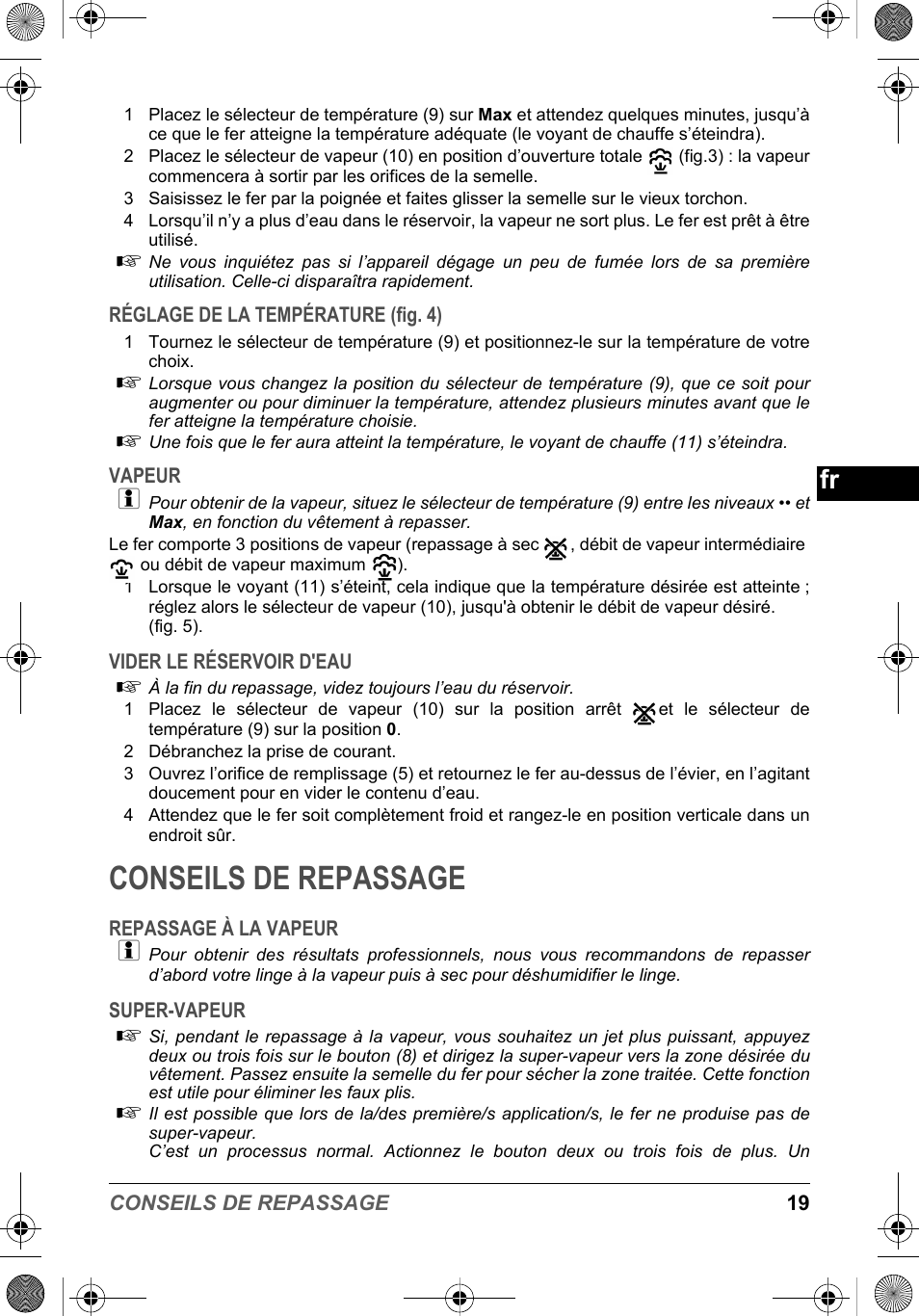 Conseils de repassage | SOLAC PV2015 User Manual | Page 19 / 81