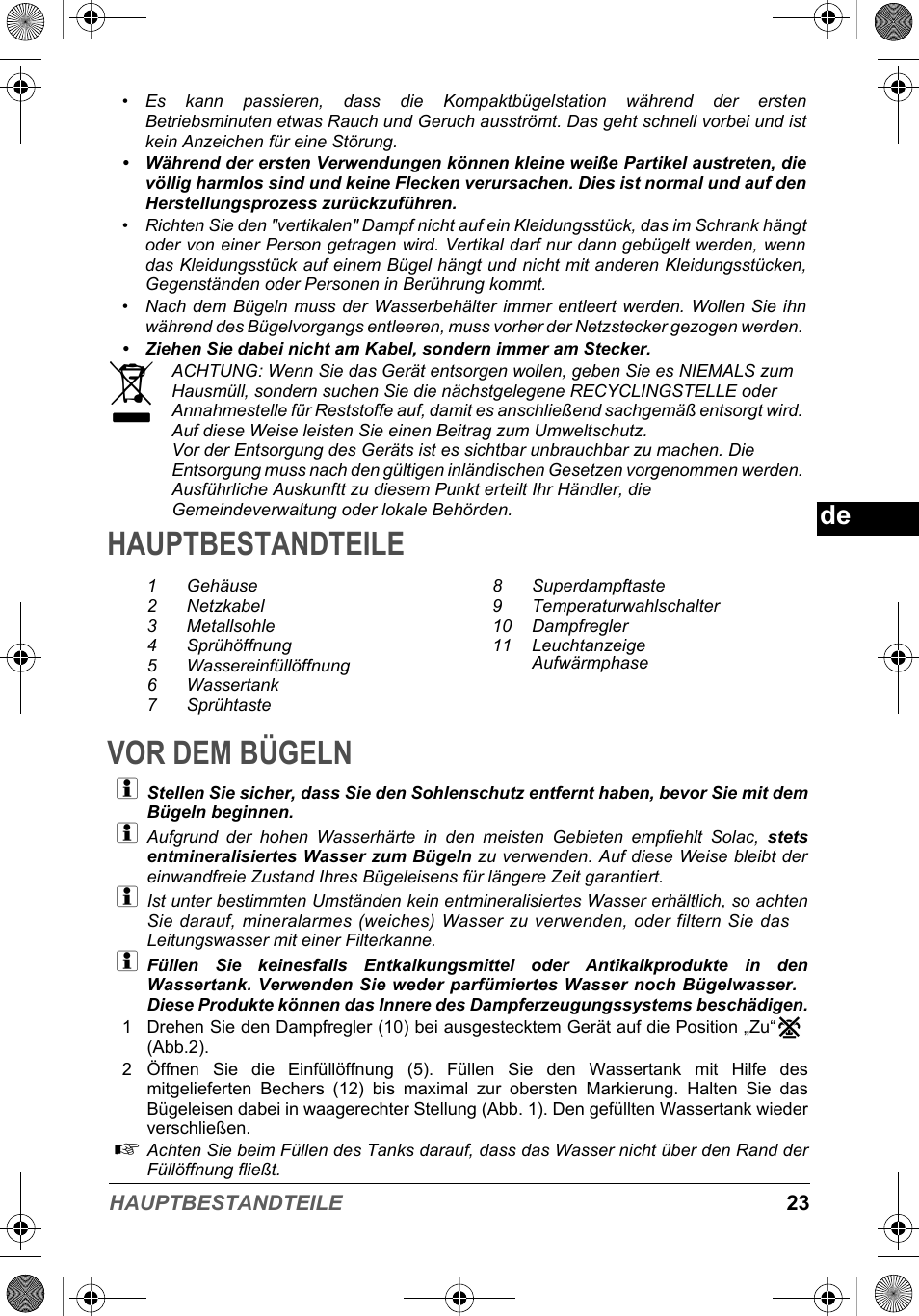 Hauptbestandteile vor dem bügeln | SOLAC PV2015 User Manual | Page 23 / 81