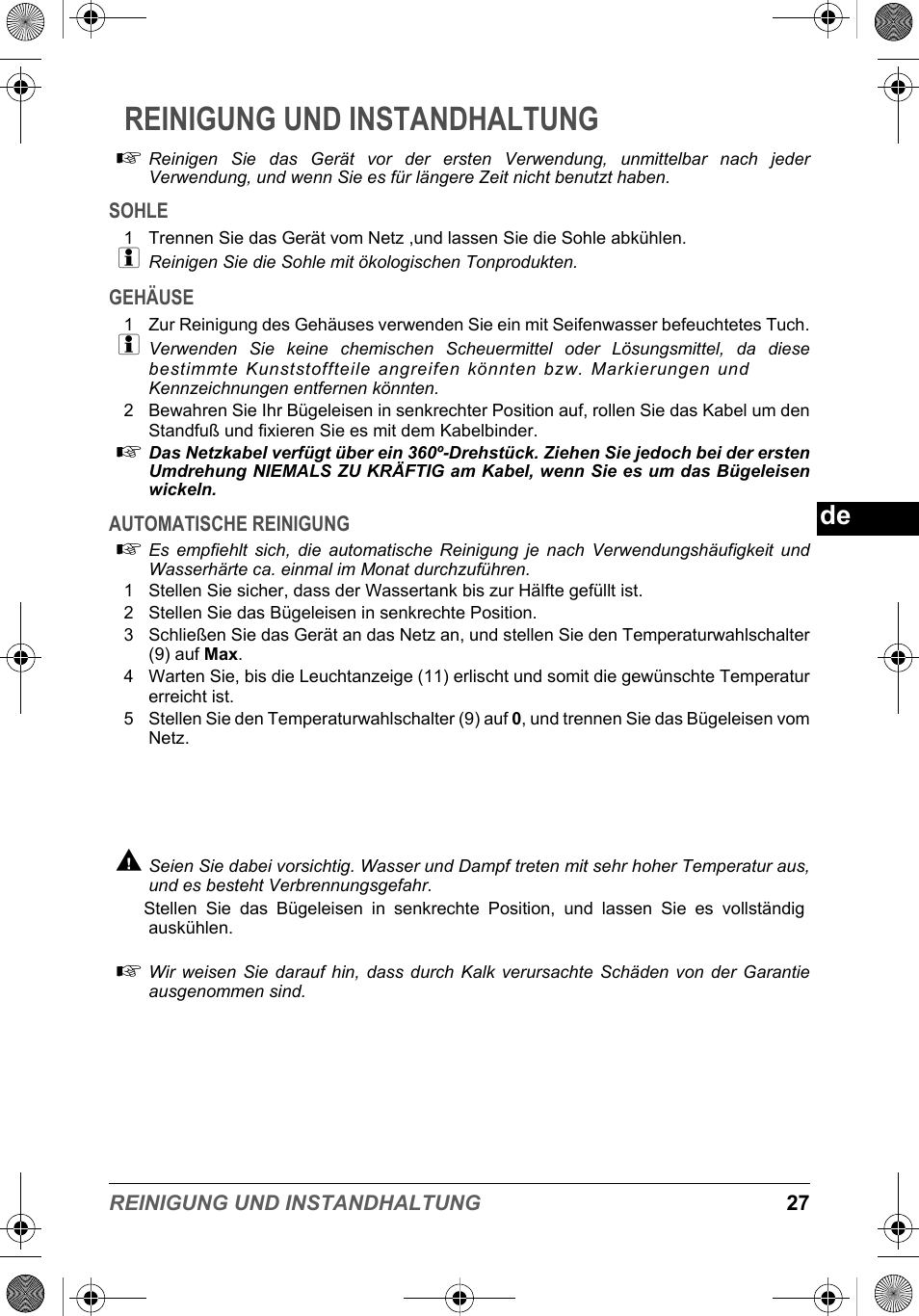 Reinigung und instandhaltung | SOLAC PV2015 User Manual | Page 27 / 81