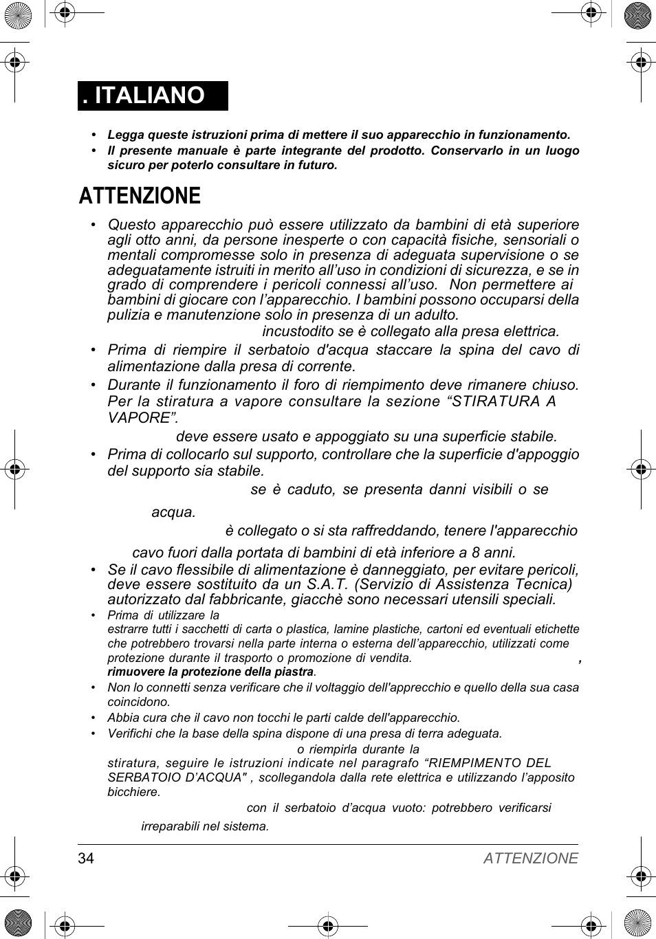 Italiano, Attenzione | SOLAC PV2015 User Manual | Page 34 / 81