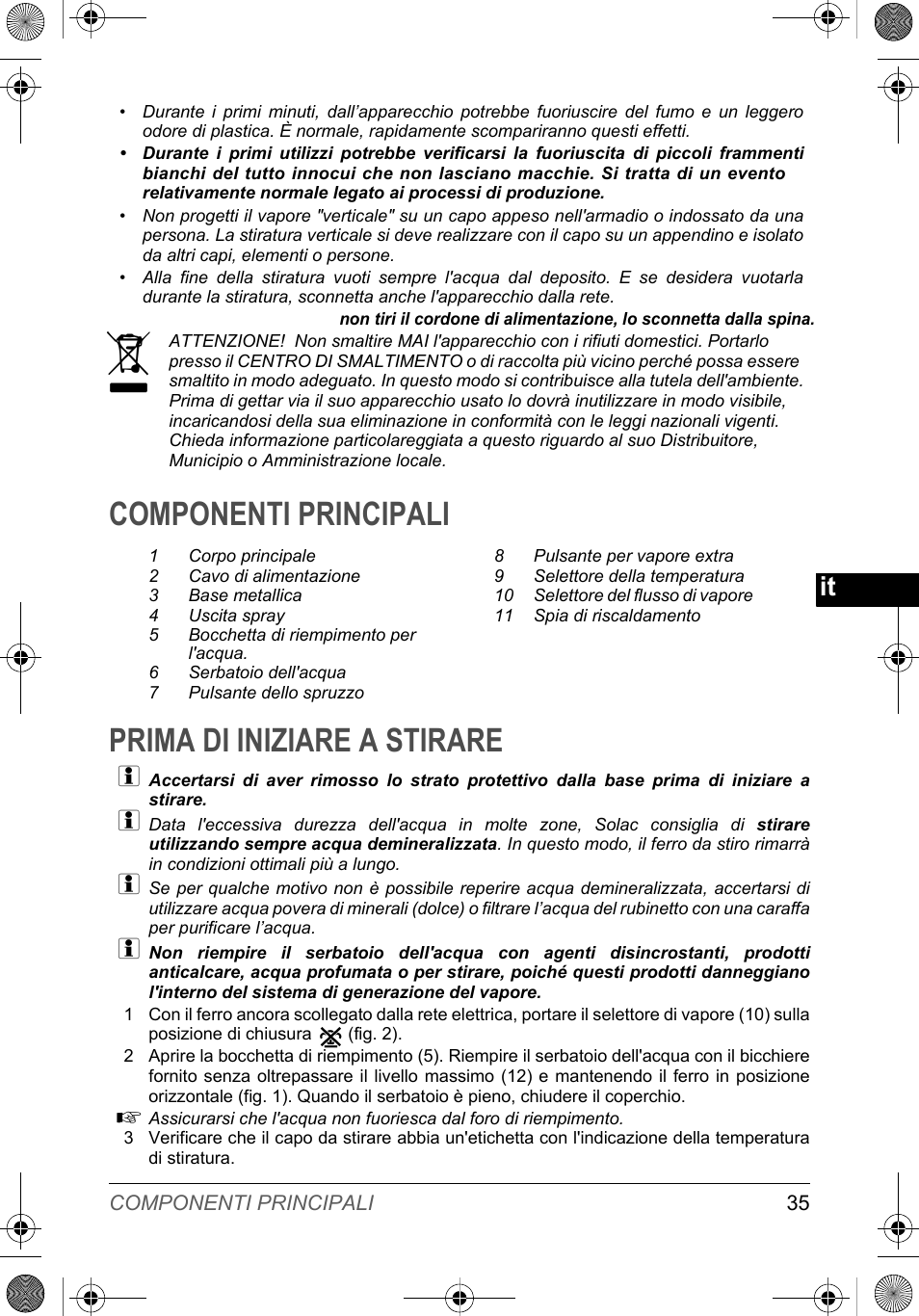 Componenti principali prima di iniziare a stirare | SOLAC PV2015 User Manual | Page 35 / 81