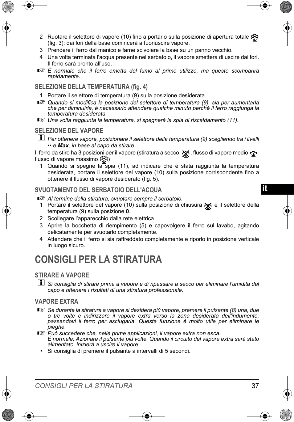 Consigli per la stiratura | SOLAC PV2015 User Manual | Page 37 / 81