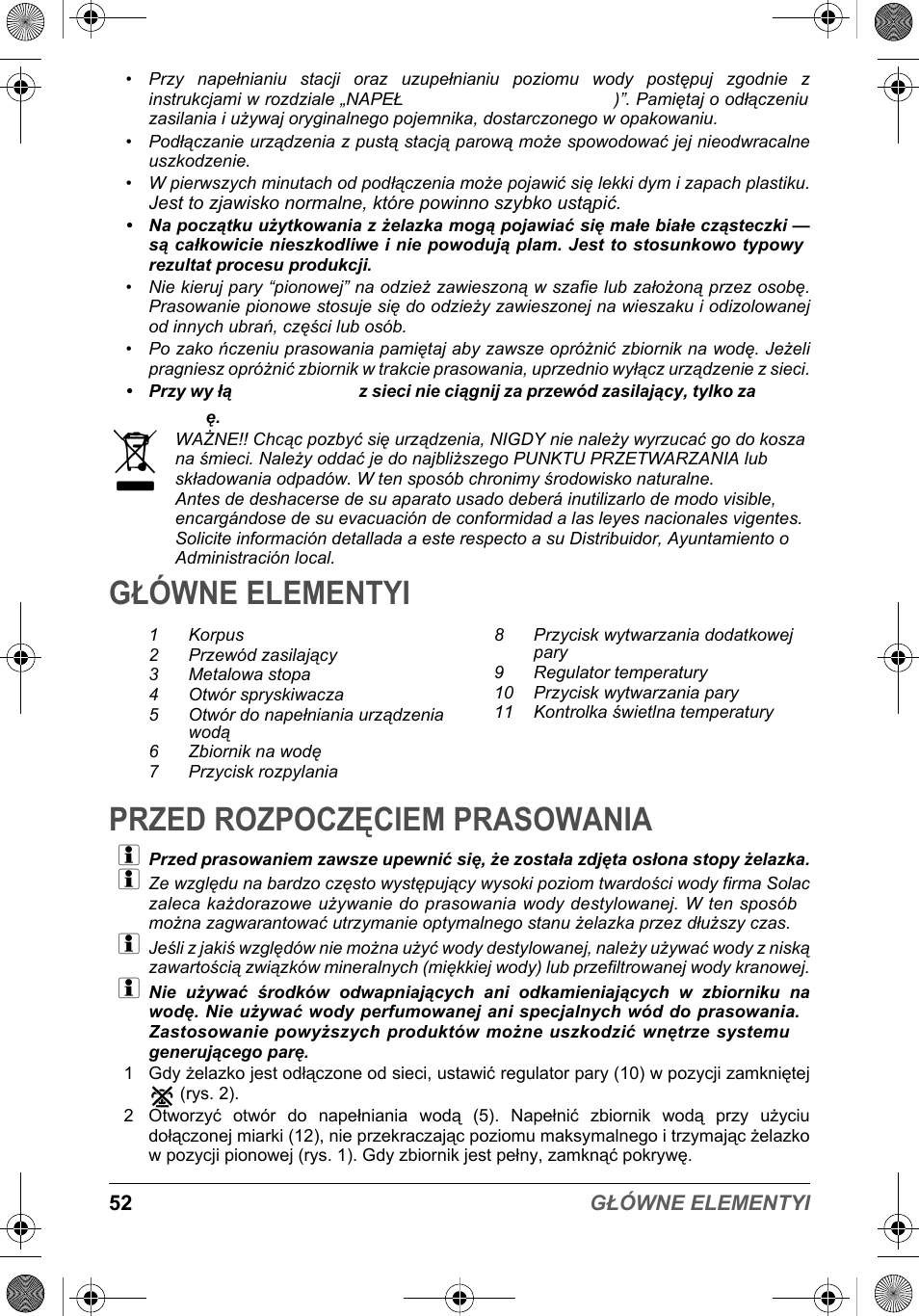 Główne elementyi przed rozpoczęciem prasowania | SOLAC PV2015 User Manual | Page 52 / 81