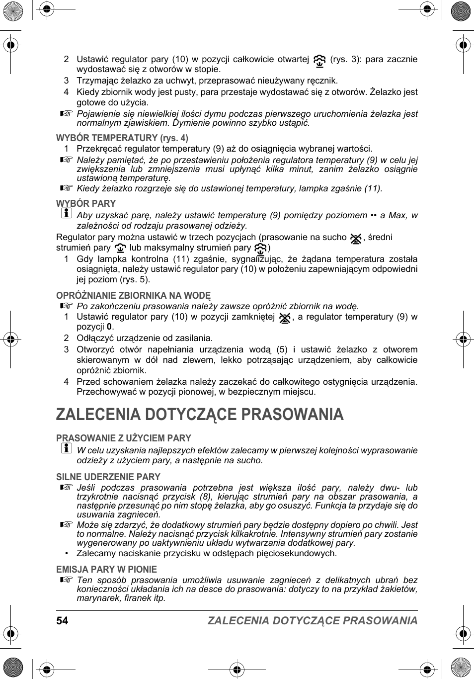 Zalecenia dotyczące prasowania | SOLAC PV2015 User Manual | Page 54 / 81