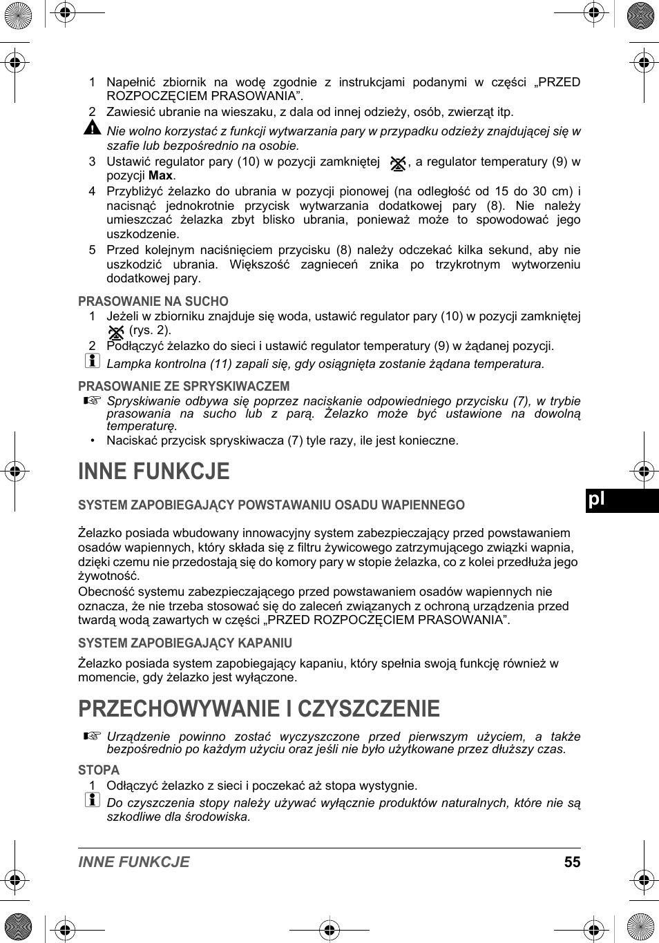 Inne funkcje, Przechowywanie i czyszczenie | SOLAC PV2015 User Manual | Page 55 / 81