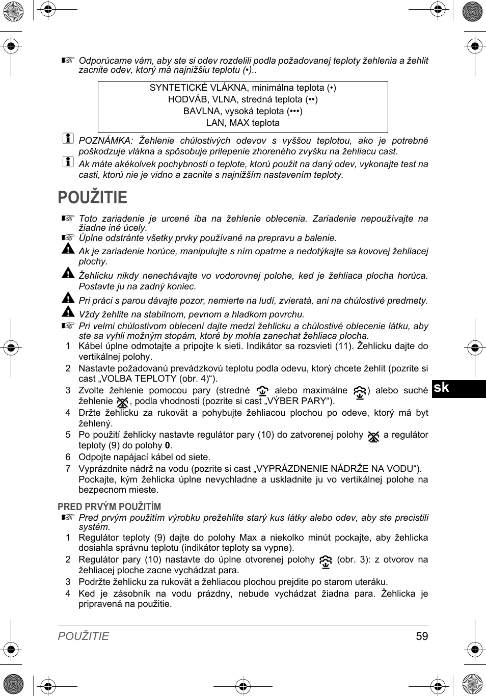 Použitie | SOLAC PV2015 User Manual | Page 59 / 81