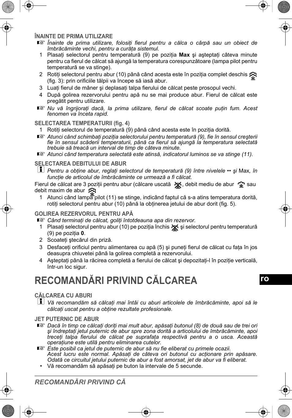 Recomandări privind călcarea | SOLAC PV2015 User Manual | Page 78 / 81