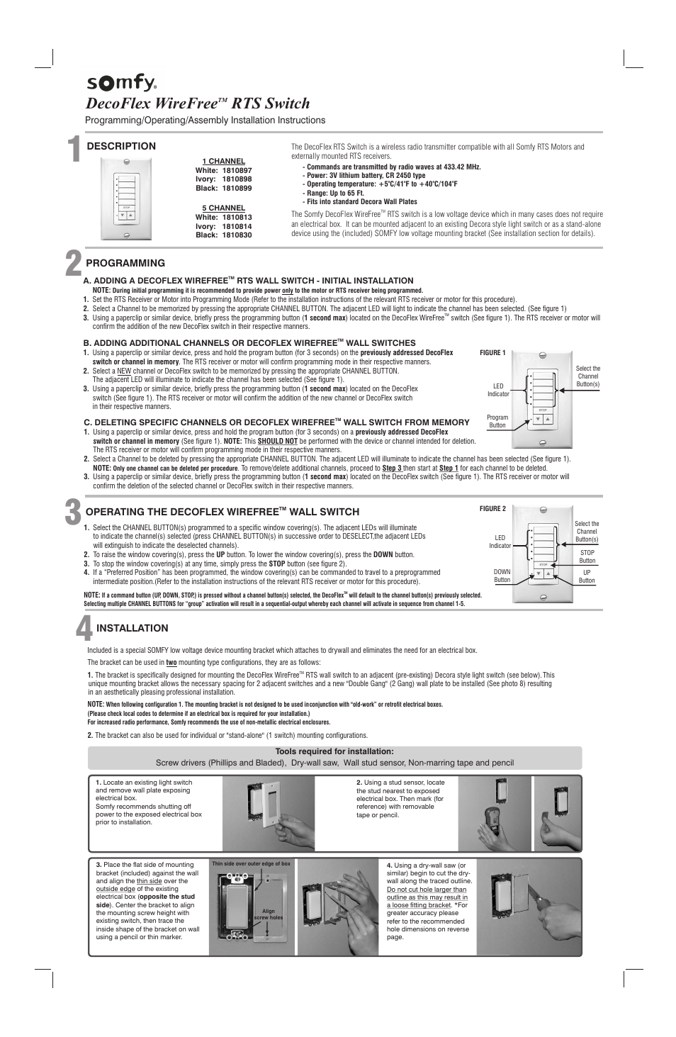 SOMFY DECOFLEX WIREFREE RTS User Manual | 2 pages