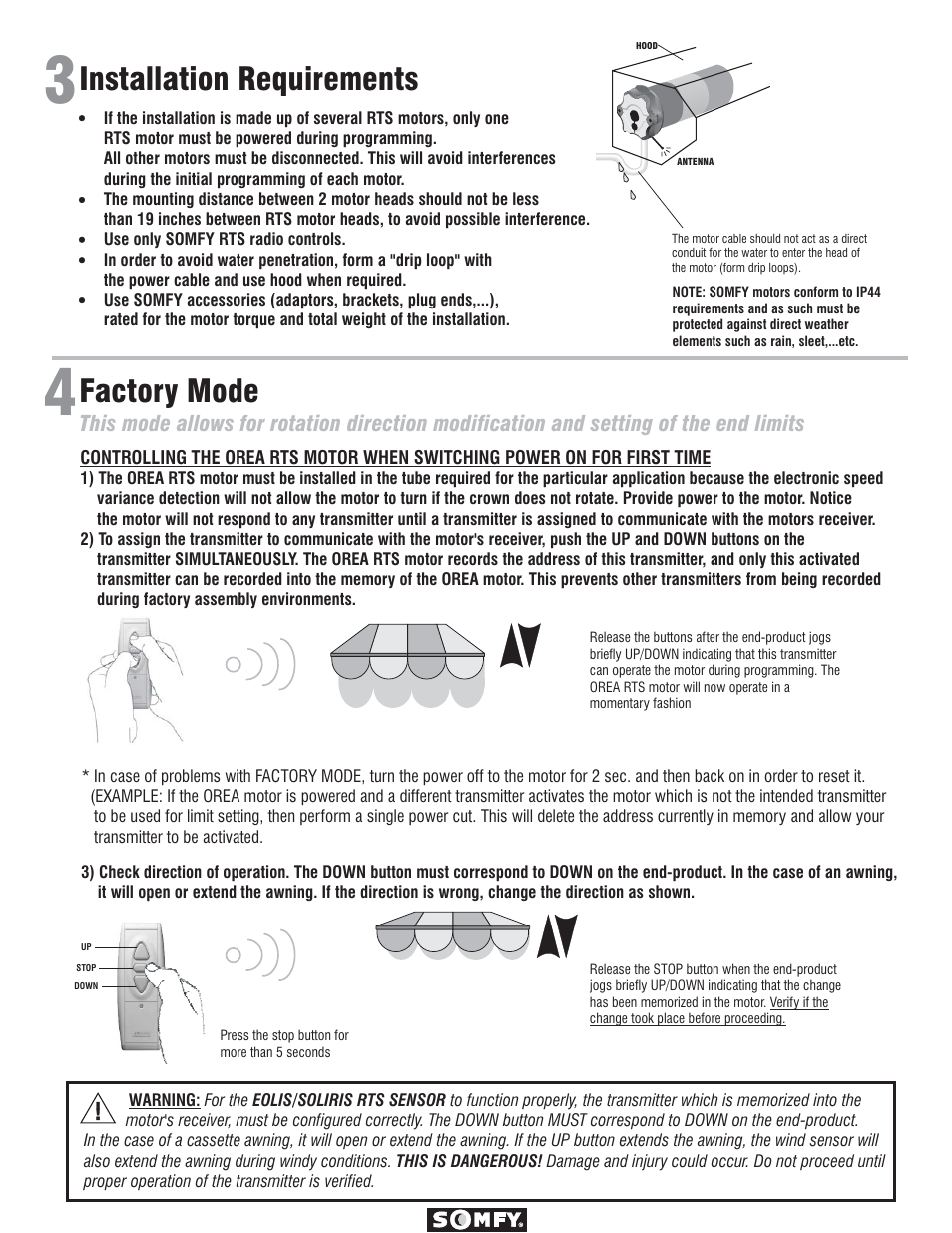 Installation requirements factory mode | SOMFY OREA User Manual | Page 2 / 7