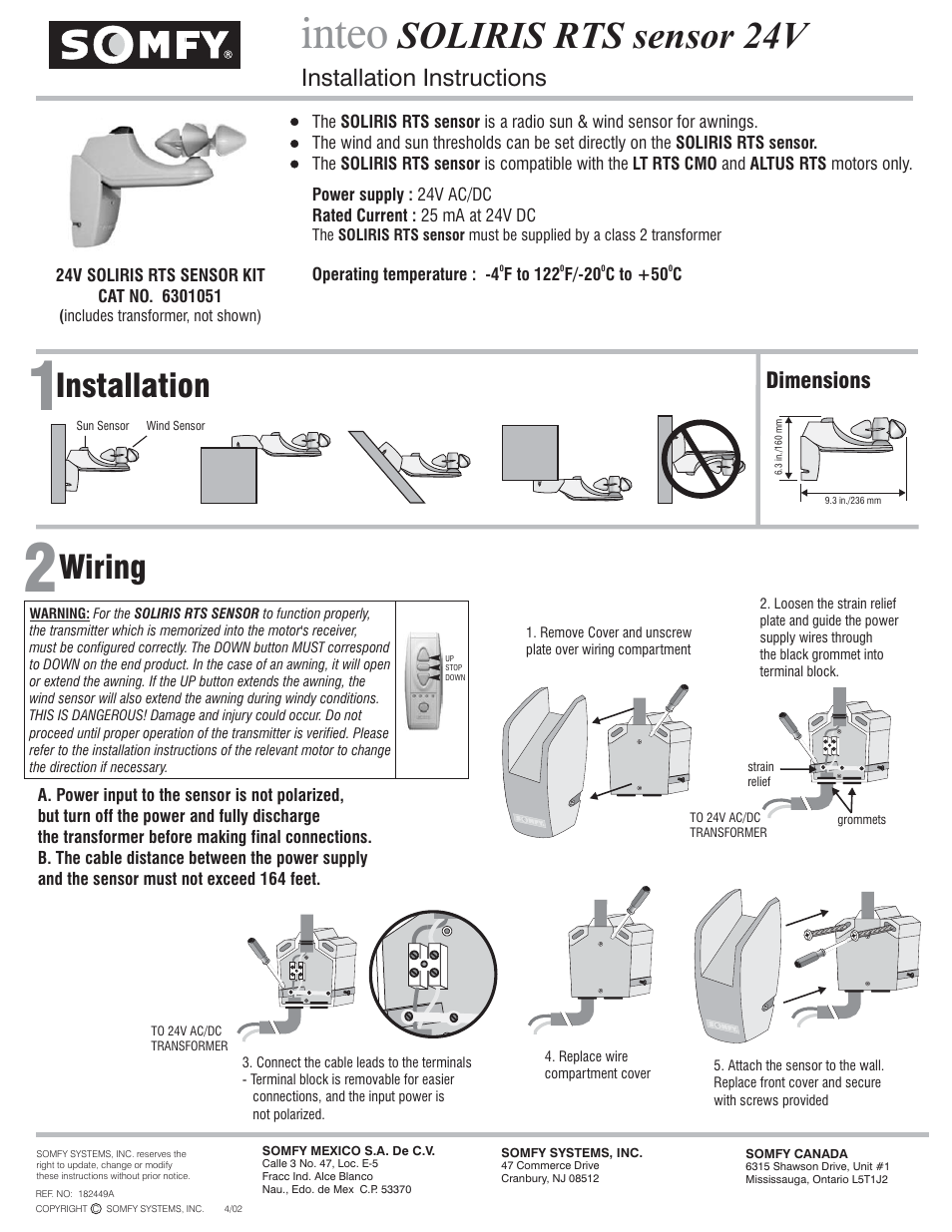 SOMFY SOLIRIS RTS 24V KIT User Manual | 2 pages