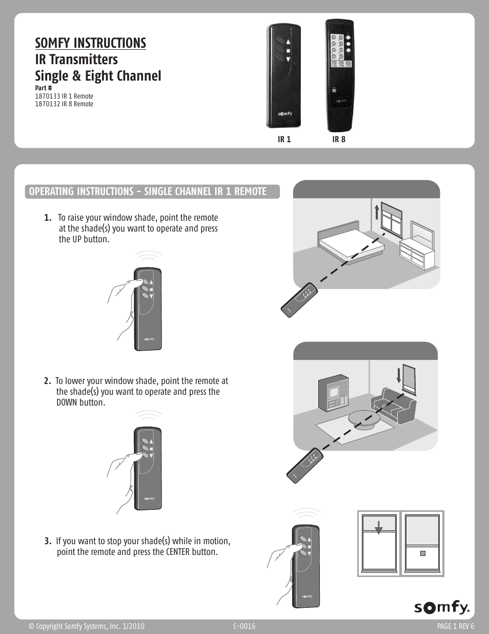 SOMFY INFRARED 8 CHANNEL REMOTE User Manual | 2 pages