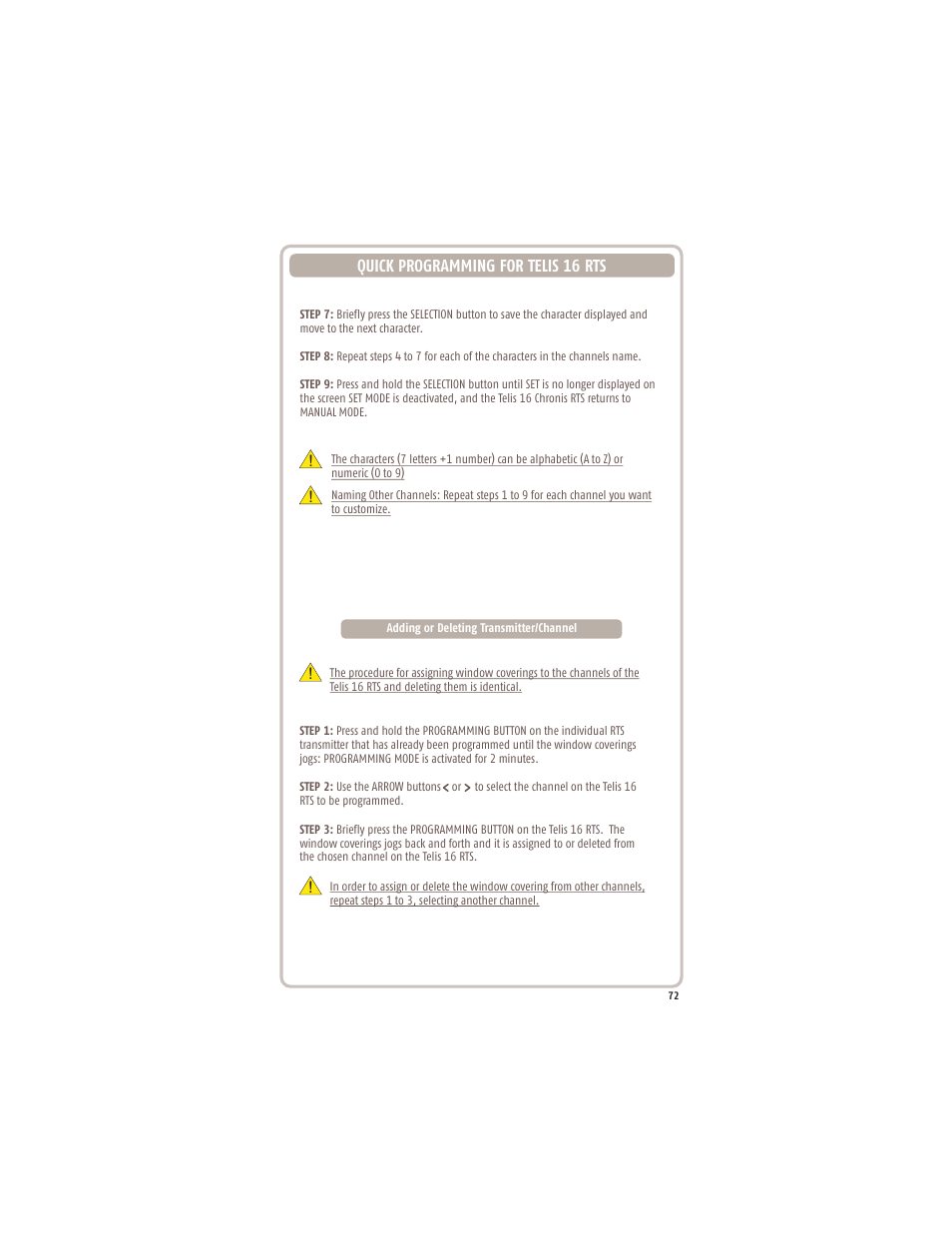 Quick programming for telis 16 rts | SOMFY TELIS 16 RTS User Manual | Page 2 / 2