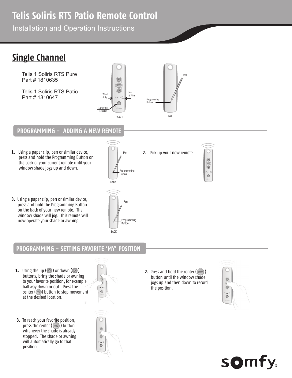 SOMFY TELIS SOLIRIS RTS User Manual | 4 pages