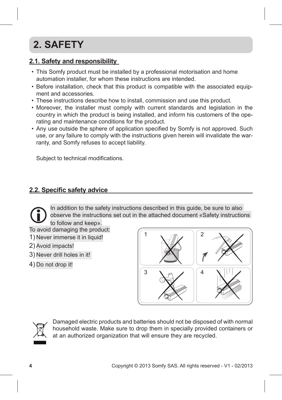 Safety | SOMFY CORD LIFT WIREFREE CL32 RTS User Manual | Page 3 / 13