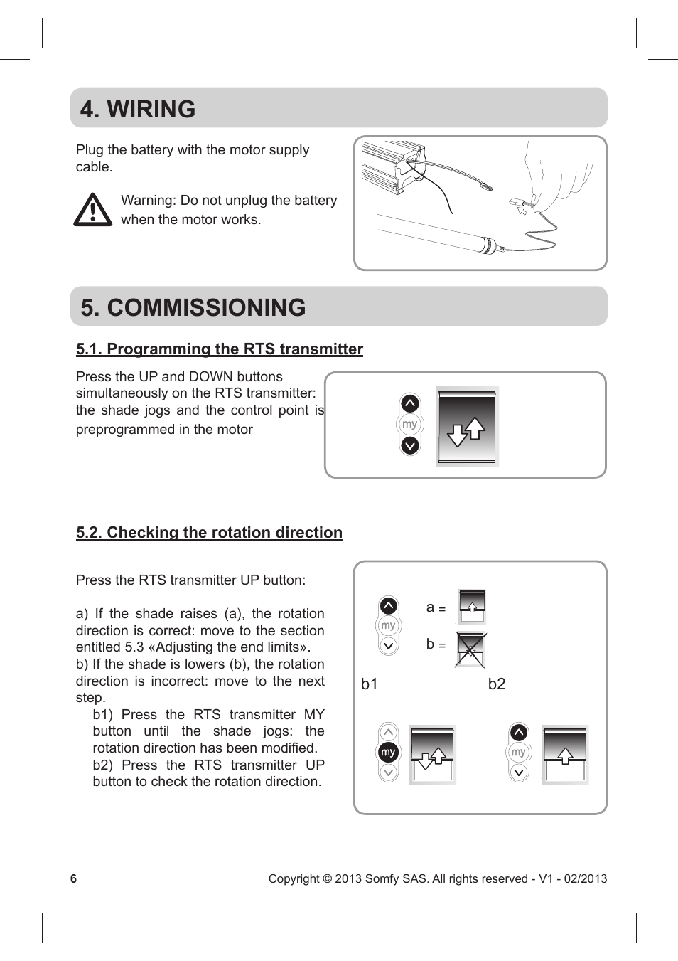 Wiring 5. commissioning | SOMFY CORD LIFT WIREFREE CL32 RTS User Manual | Page 5 / 13