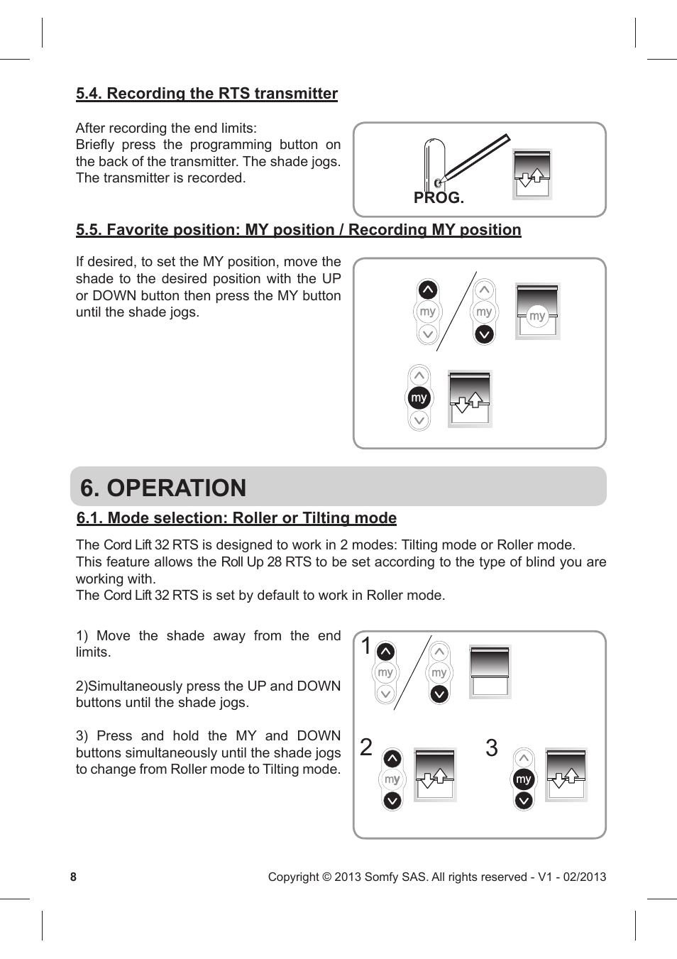 Operation | SOMFY CORD LIFT WIREFREE CL32 RTS User Manual | Page 7 / 13