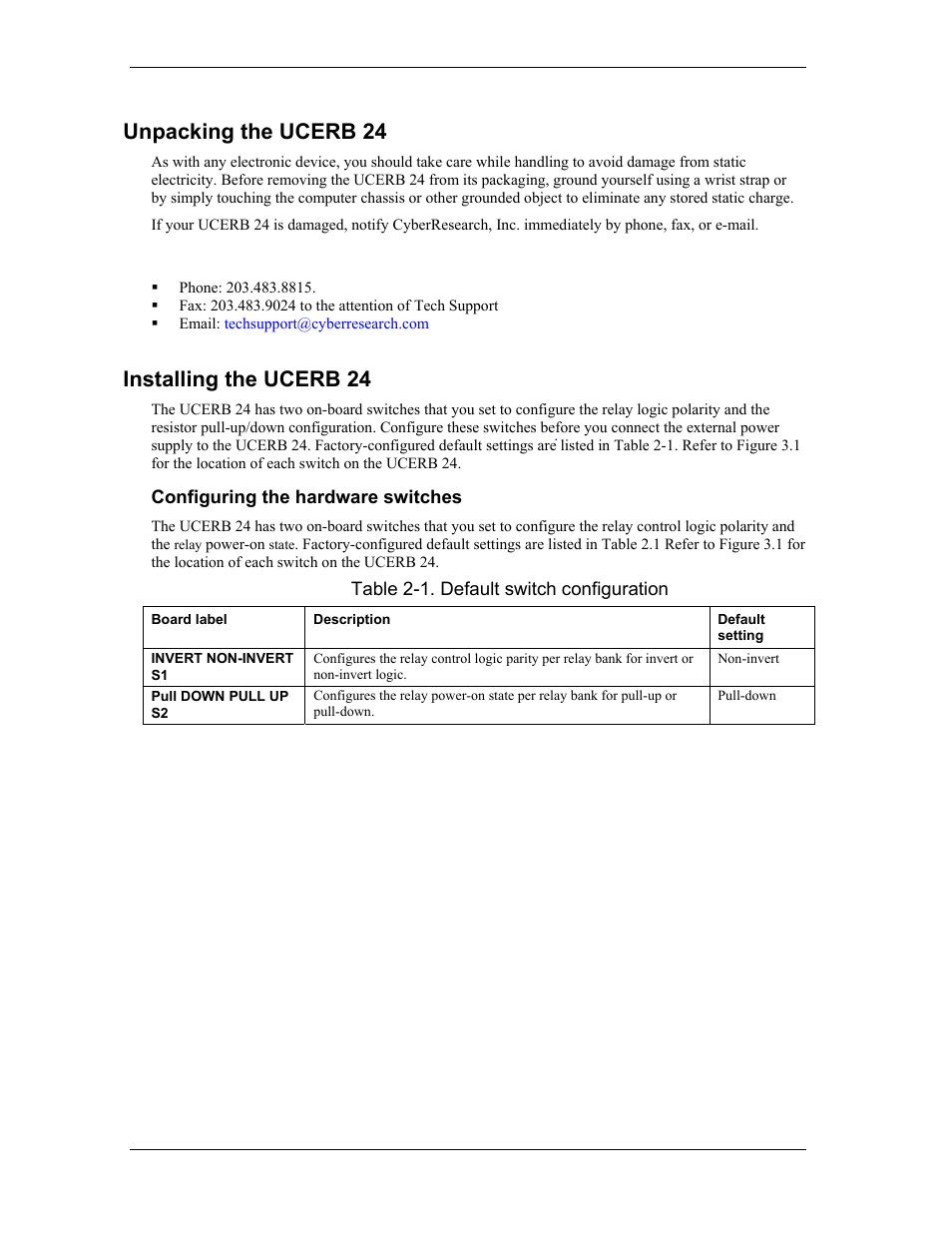 Unpacking the ucerb 24, Installing the ucerb 24 | CyberResearch UCERB 24 User Manual | Page 14 / 38