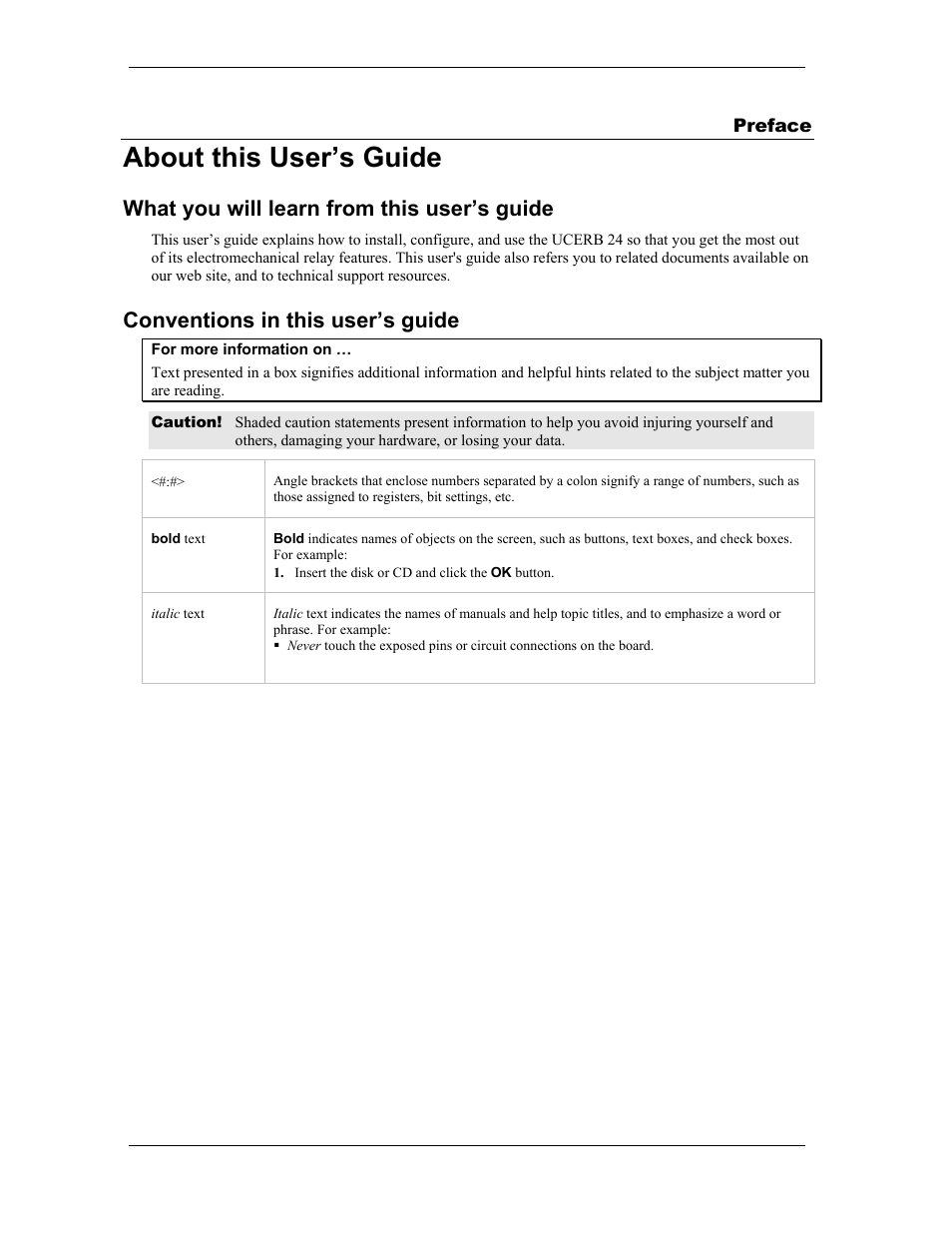 About this user’s guide, What you will learn from this user’s guide, Conventions in this user’s guide | CyberResearch UCERB 24 User Manual | Page 9 / 38