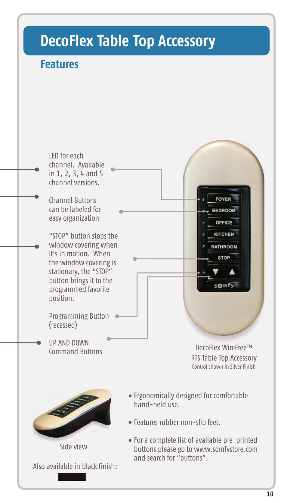 Decoflex table top accessory, Features | SOMFY SONESSE 30 RTS User Manual | Page 13 / 93