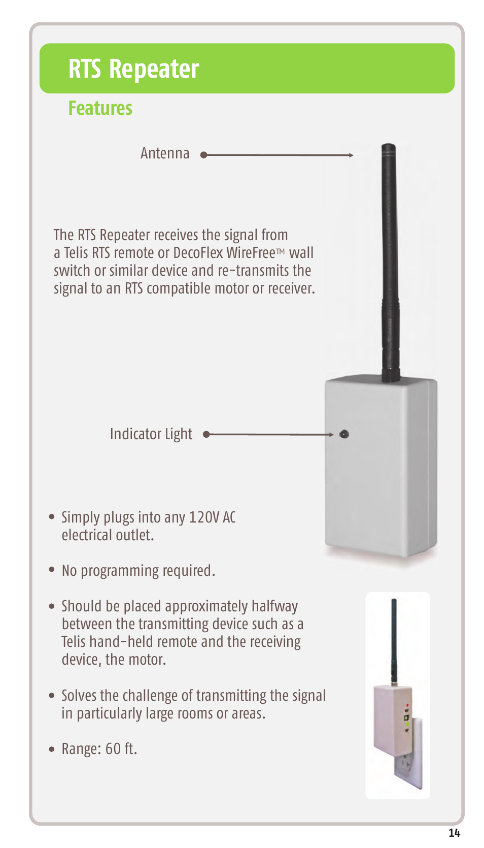 Rts repeater, Features | SOMFY SONESSE 30 RTS User Manual | Page 17 / 93