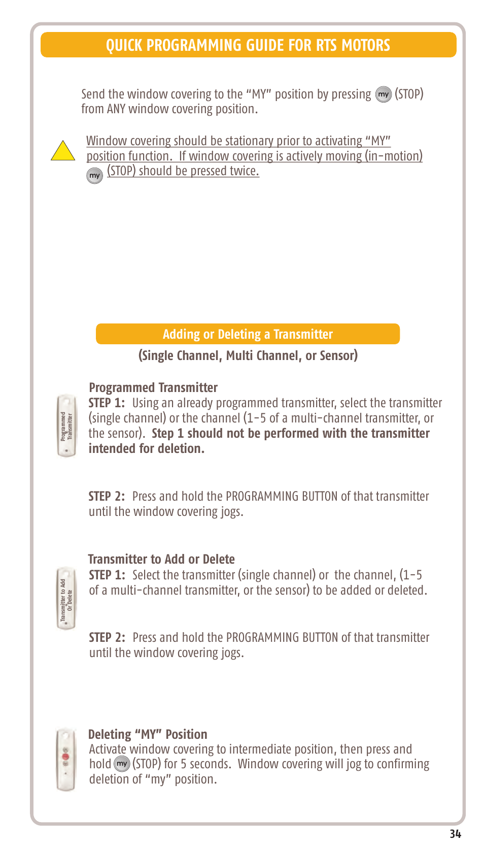 Quick programming guide for rts motors | SOMFY SONESSE 30 RTS User Manual | Page 37 / 93