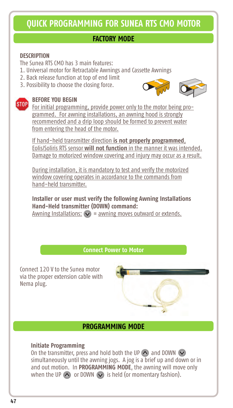 Quick programming for sunea rts cmo motor | SOMFY SONESSE 30 RTS User Manual | Page 50 / 93