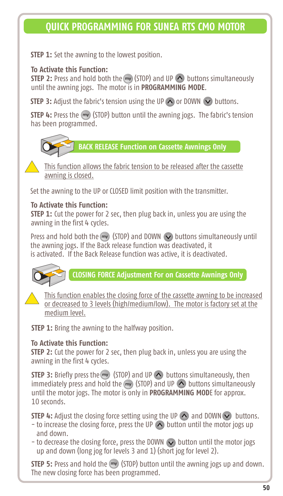 Quick programming for sunea rts cmo motor | SOMFY SONESSE 30 RTS User Manual | Page 53 / 93