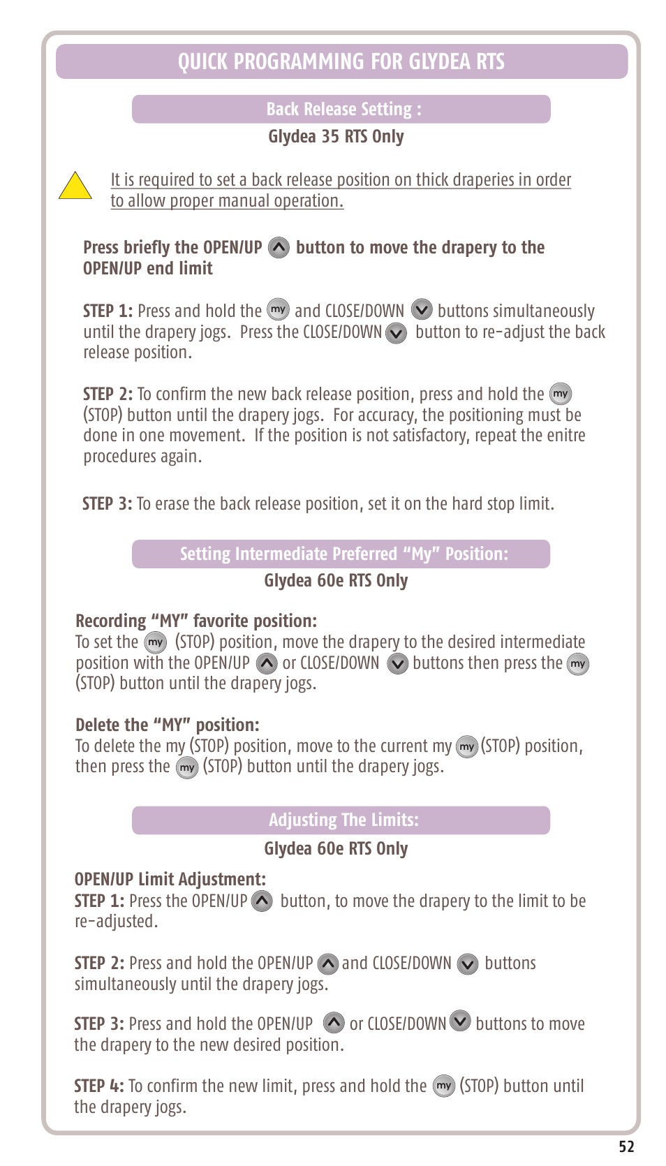 Quick programming for glydea rts | SOMFY SONESSE 30 RTS User Manual | Page 55 / 93