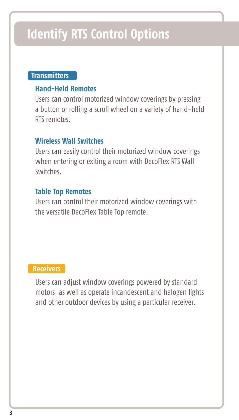 Identify rts control options | SOMFY SONESSE 30 RTS User Manual | Page 6 / 93