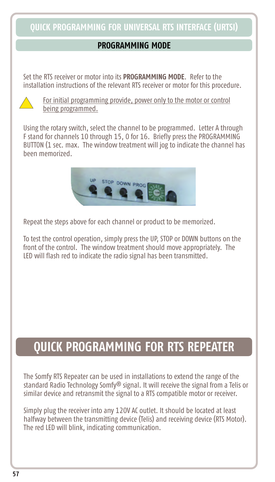 Quick programming for rts repeater | SOMFY SONESSE 30 RTS User Manual | Page 60 / 93