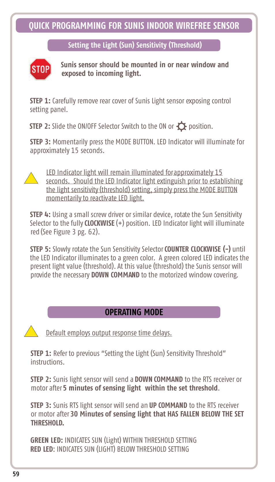 Quick programming for sunis indoor wirefree sensor | SOMFY SONESSE 30 RTS User Manual | Page 62 / 93