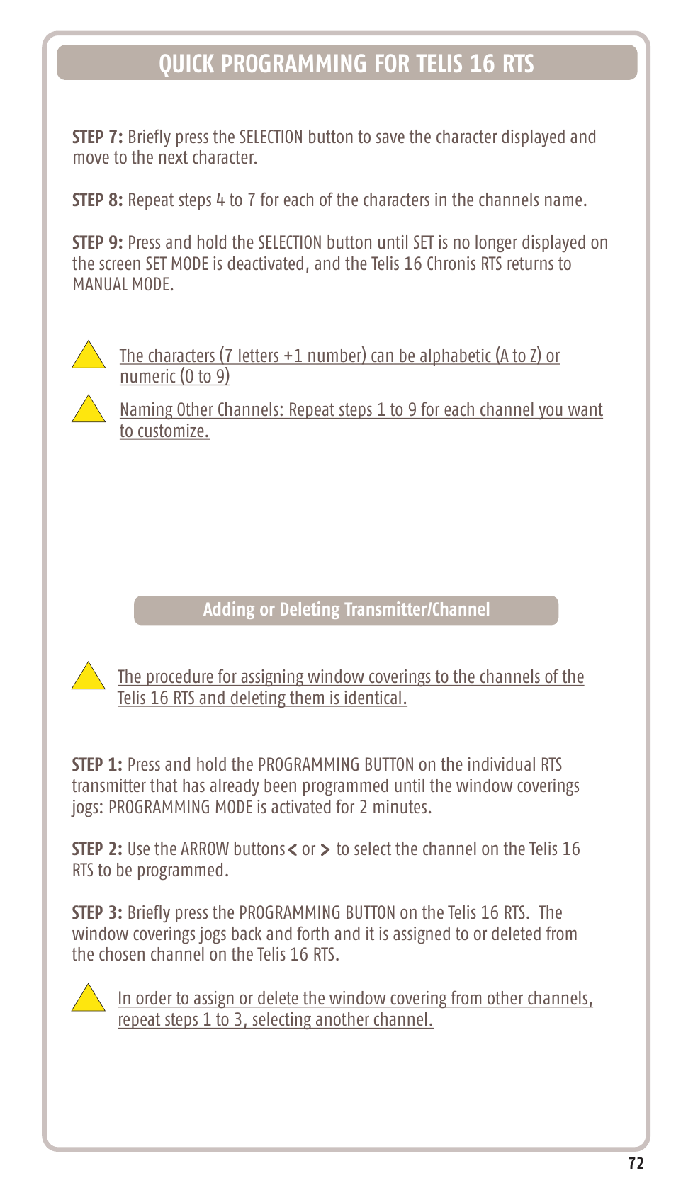 Quick programming for telis 16 rts | SOMFY SONESSE 30 RTS User Manual | Page 75 / 93