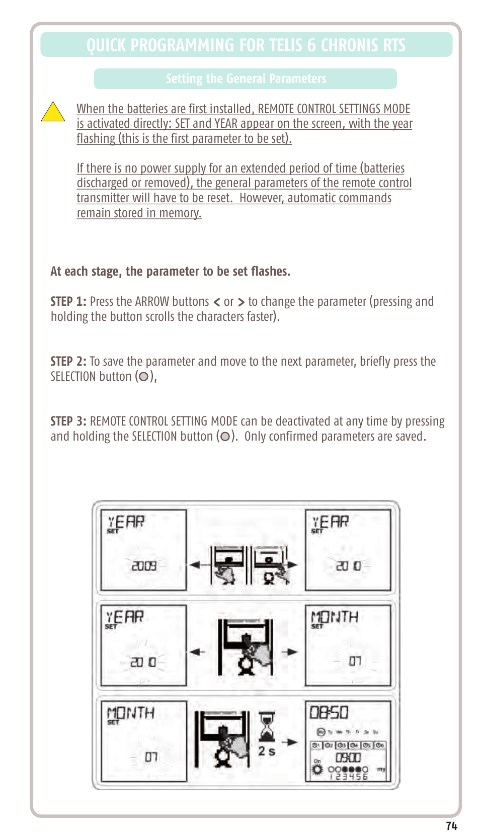 Quick programming for telis 6 chronis rts | SOMFY SONESSE 30 RTS User Manual | Page 77 / 93