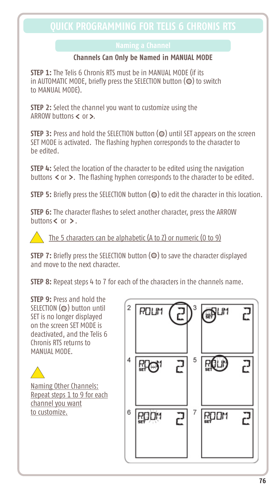 Quick programming for telis 6 chronis rts | SOMFY SONESSE 30 RTS User Manual | Page 79 / 93