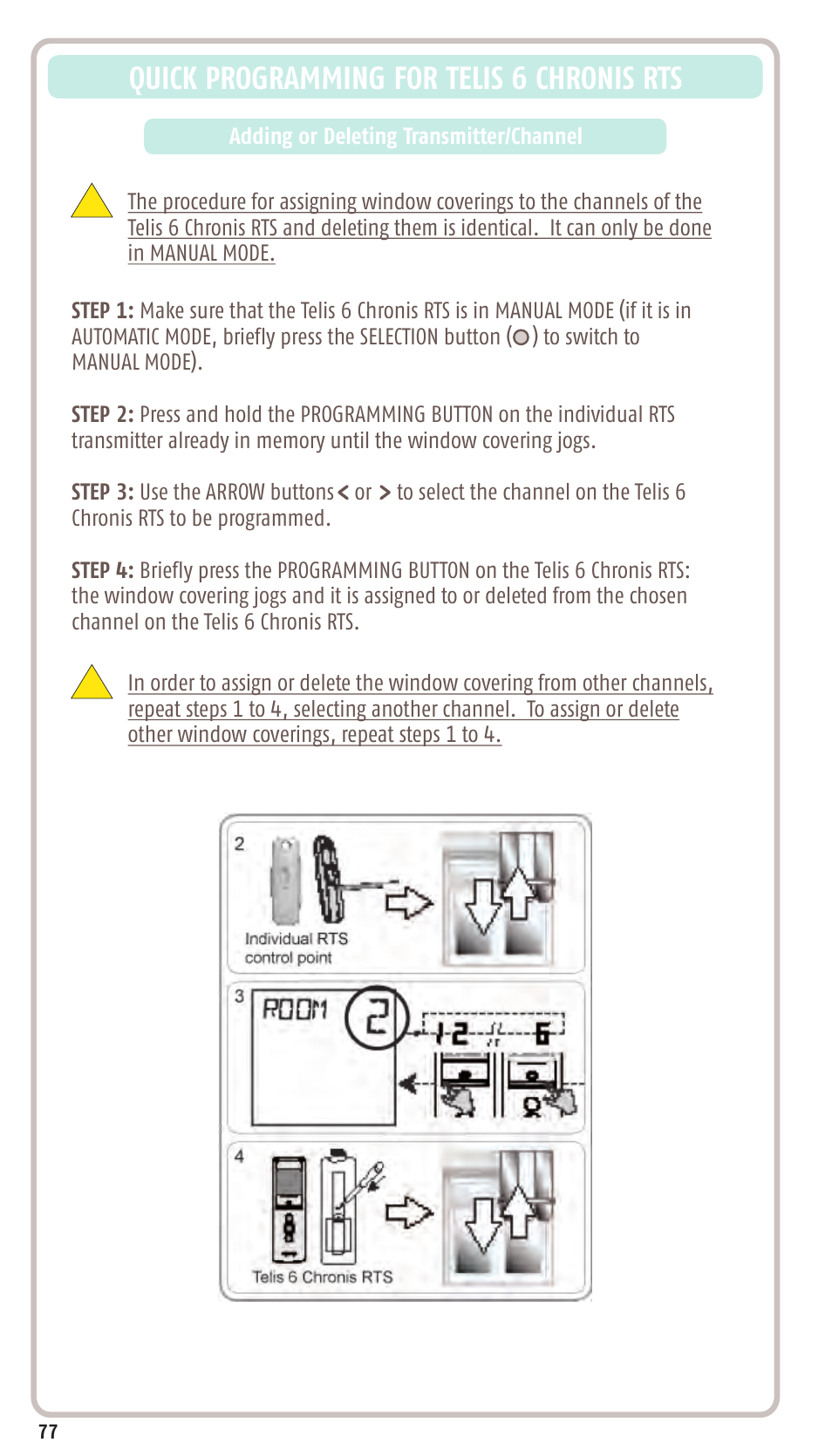 Quick programming for telis 6 chronis rts | SOMFY SONESSE 30 RTS User Manual | Page 80 / 93