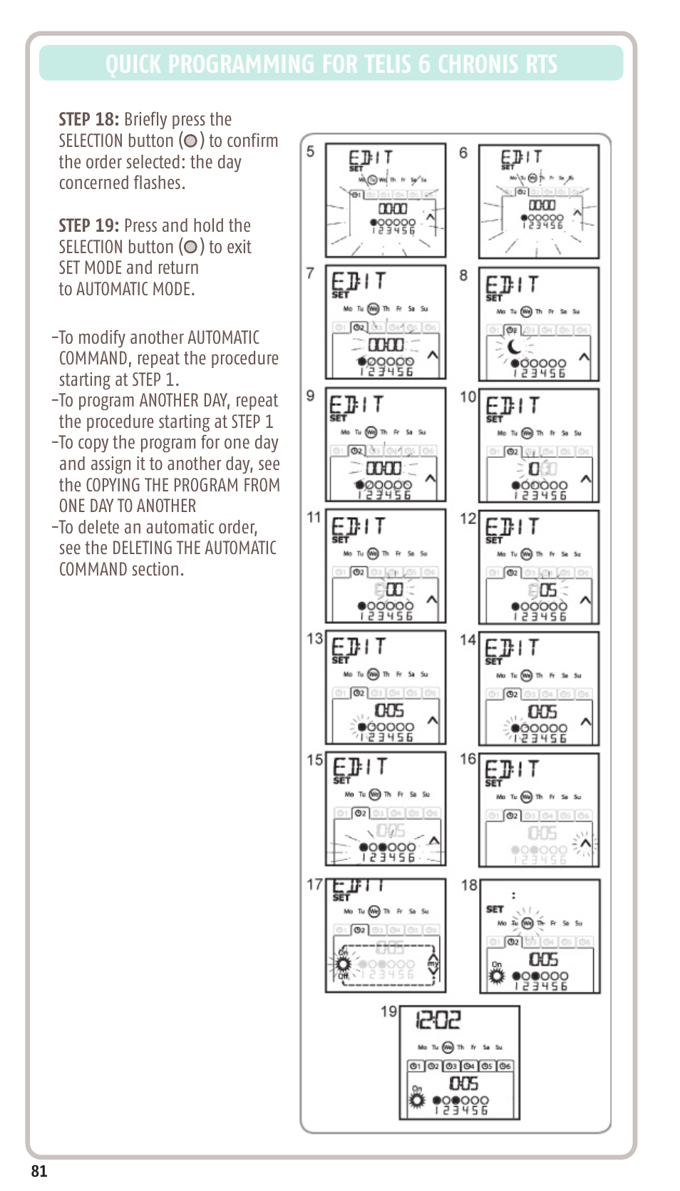 Quick programming for telis 6 chronis rts | SOMFY SONESSE 30 RTS User Manual | Page 84 / 93