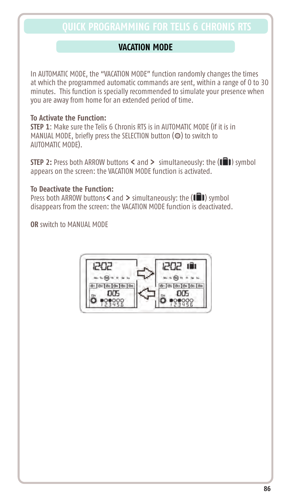 Quick programming for telis 6 chronis rts | SOMFY SONESSE 30 RTS User Manual | Page 89 / 93