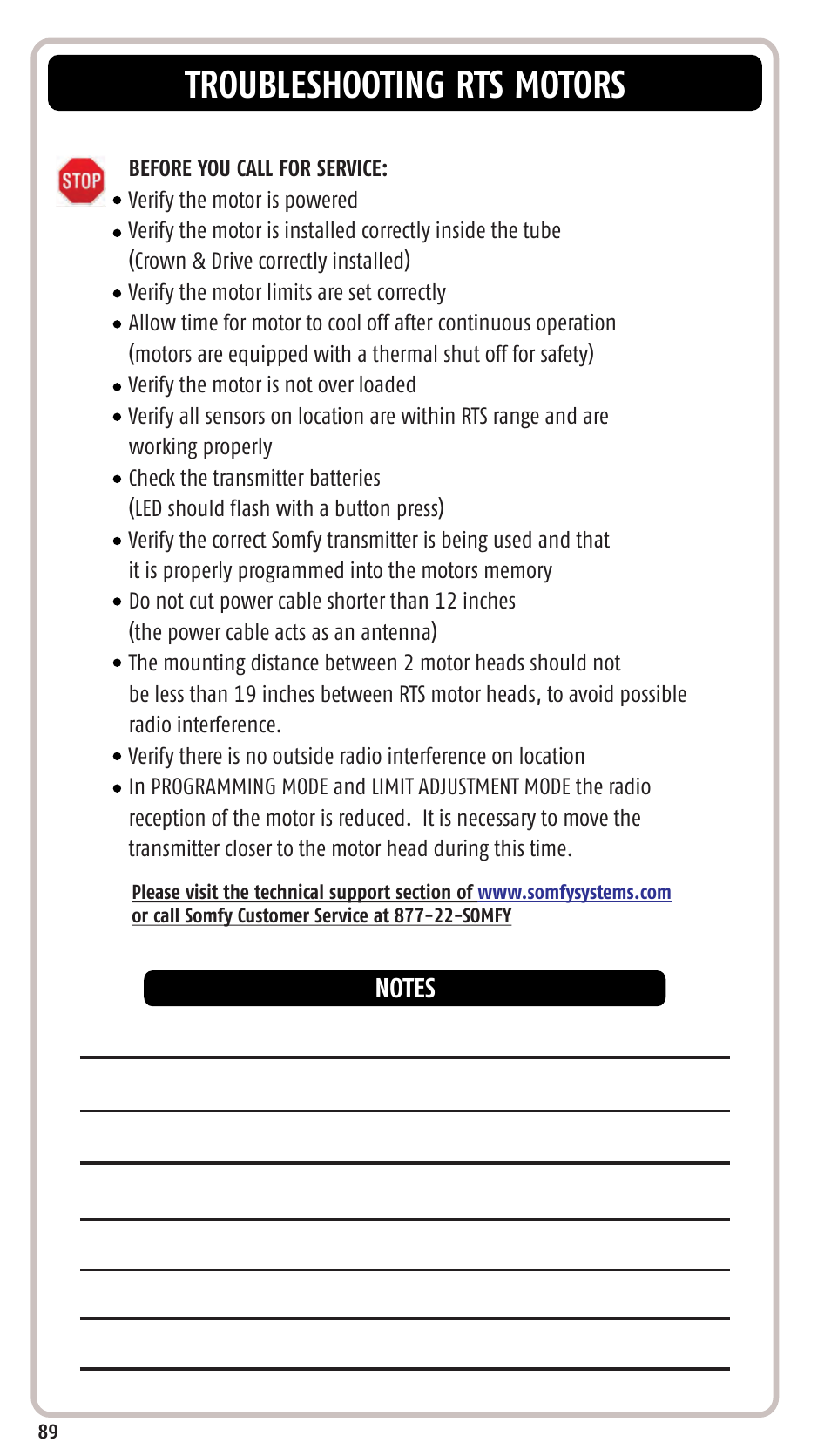 Troubleshooting rts motors | SOMFY SONESSE 30 RTS User Manual | Page 92 / 93