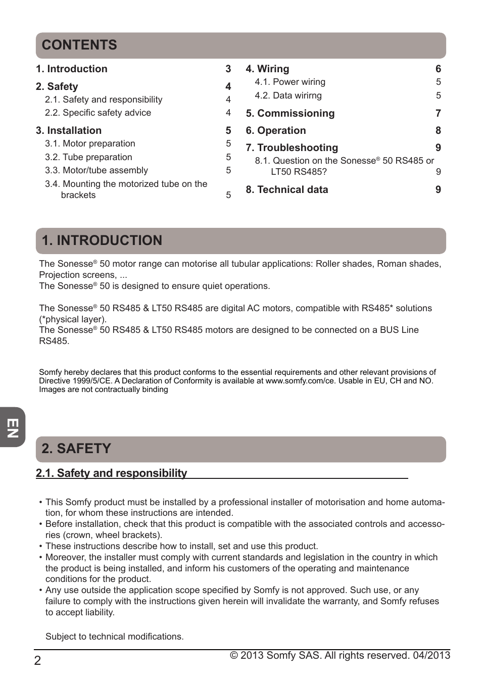 SOMFY SONESSE 50 RTS User Manual | Page 2 / 12