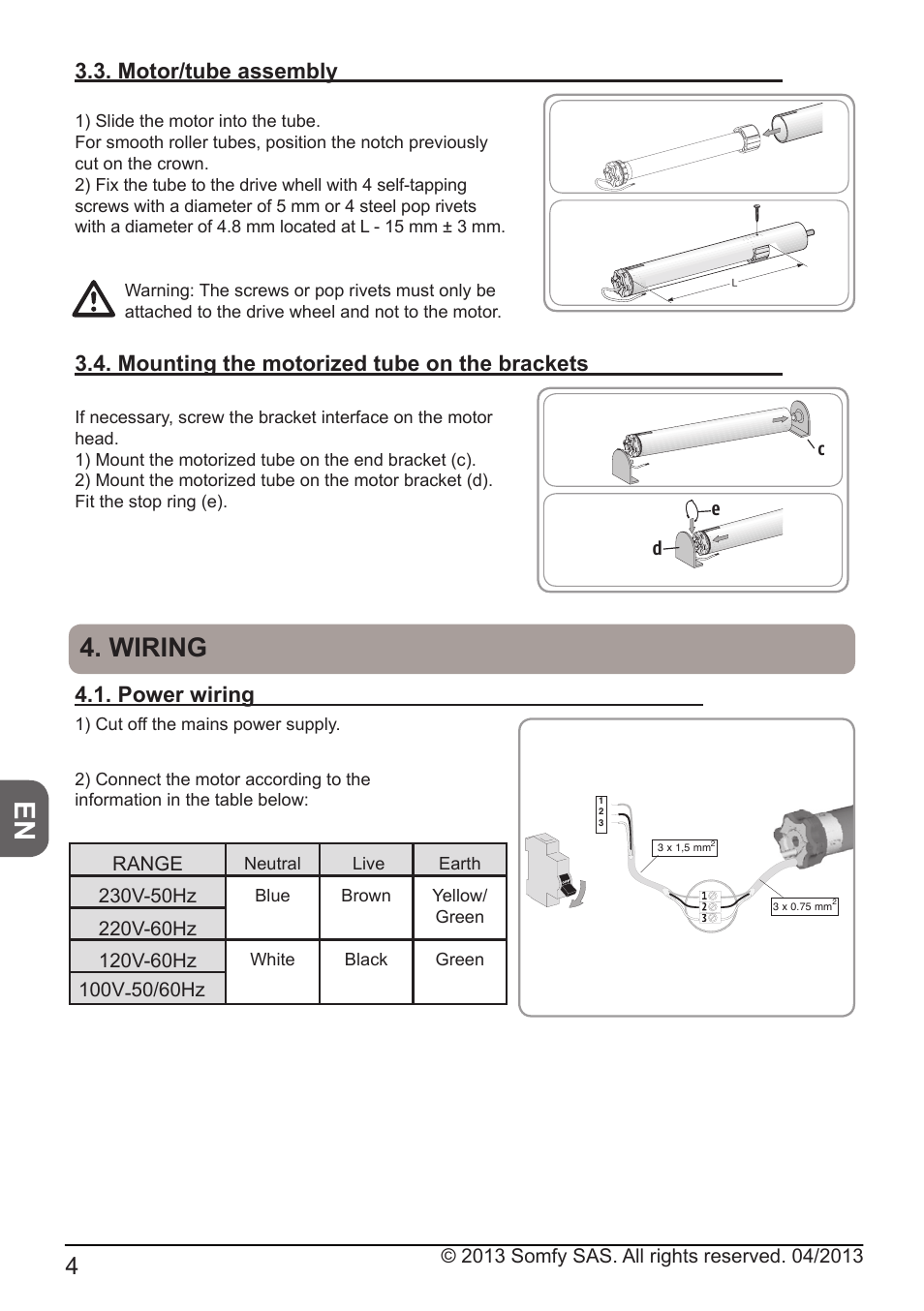 Wiring | SOMFY SONESSE 50 RTS User Manual | Page 4 / 12