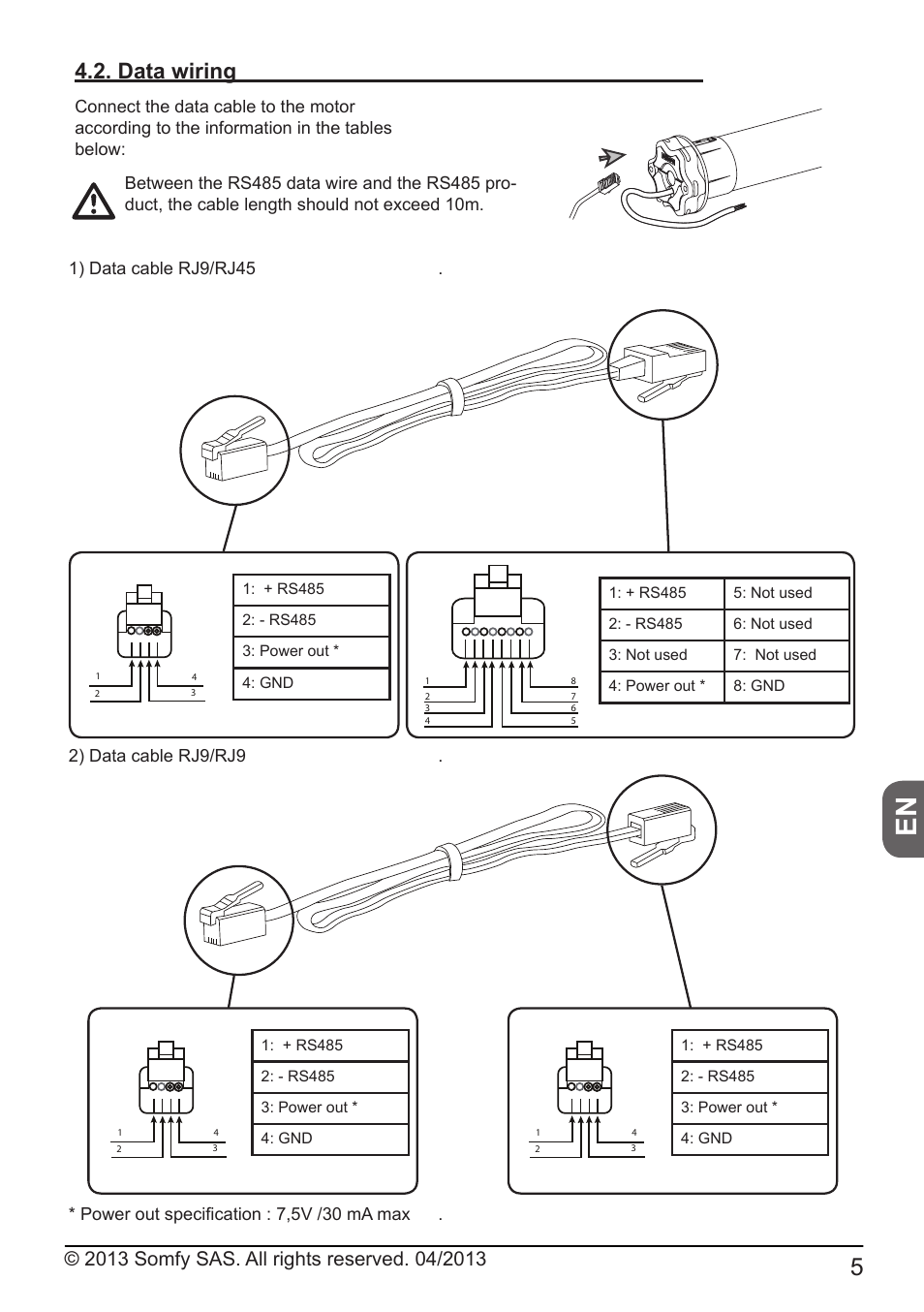 Data wiring, 1) data cable rj9/rj45 | SOMFY SONESSE 50 RTS User Manual | Page 5 / 12