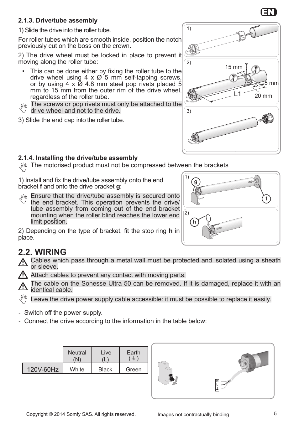 Wiring, E h e h | SOMFY Sonesse Ultra 50 RTS User Manual | Page 5 / 13