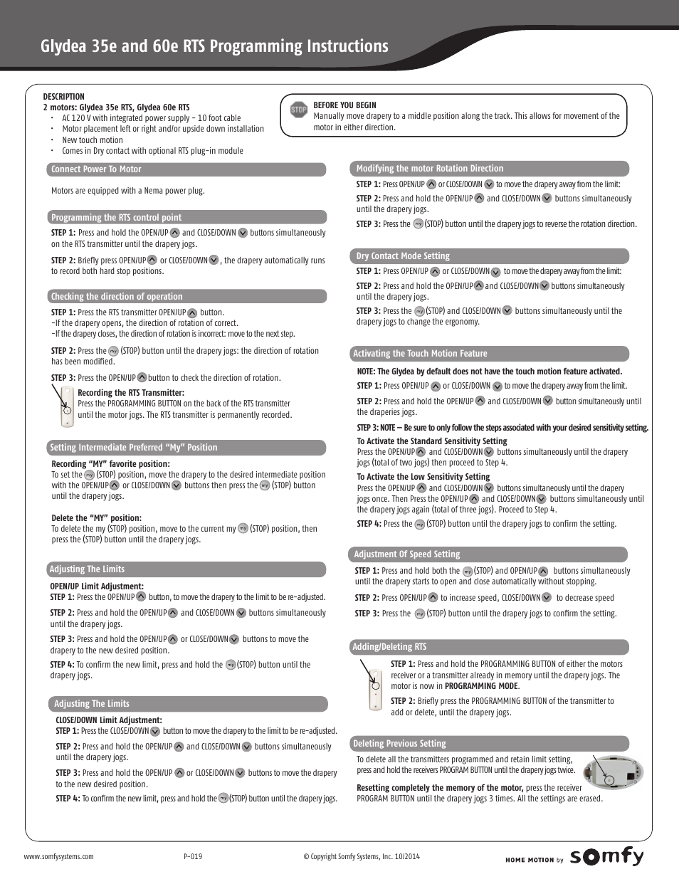 SOMFY GLYDEA User Manual | 1 page