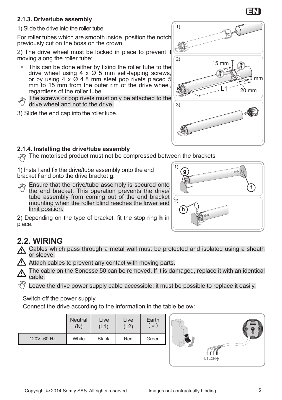 Wiring, E h e h | SOMFY Sonesse Ultra 50 User Manual | Page 5 / 10