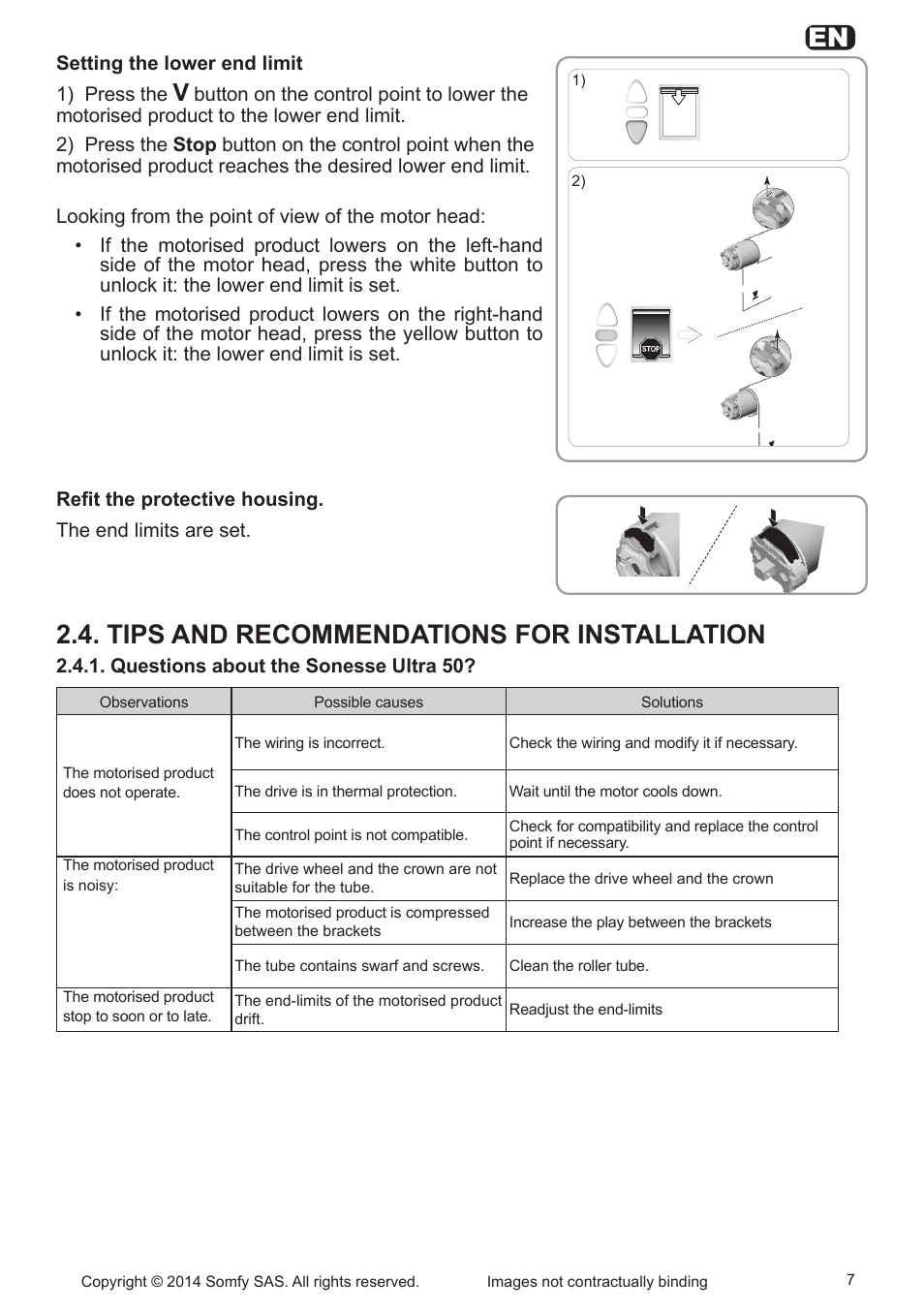 Tips and recommendations for installation | SOMFY Sonesse Ultra 50 User Manual | Page 7 / 10