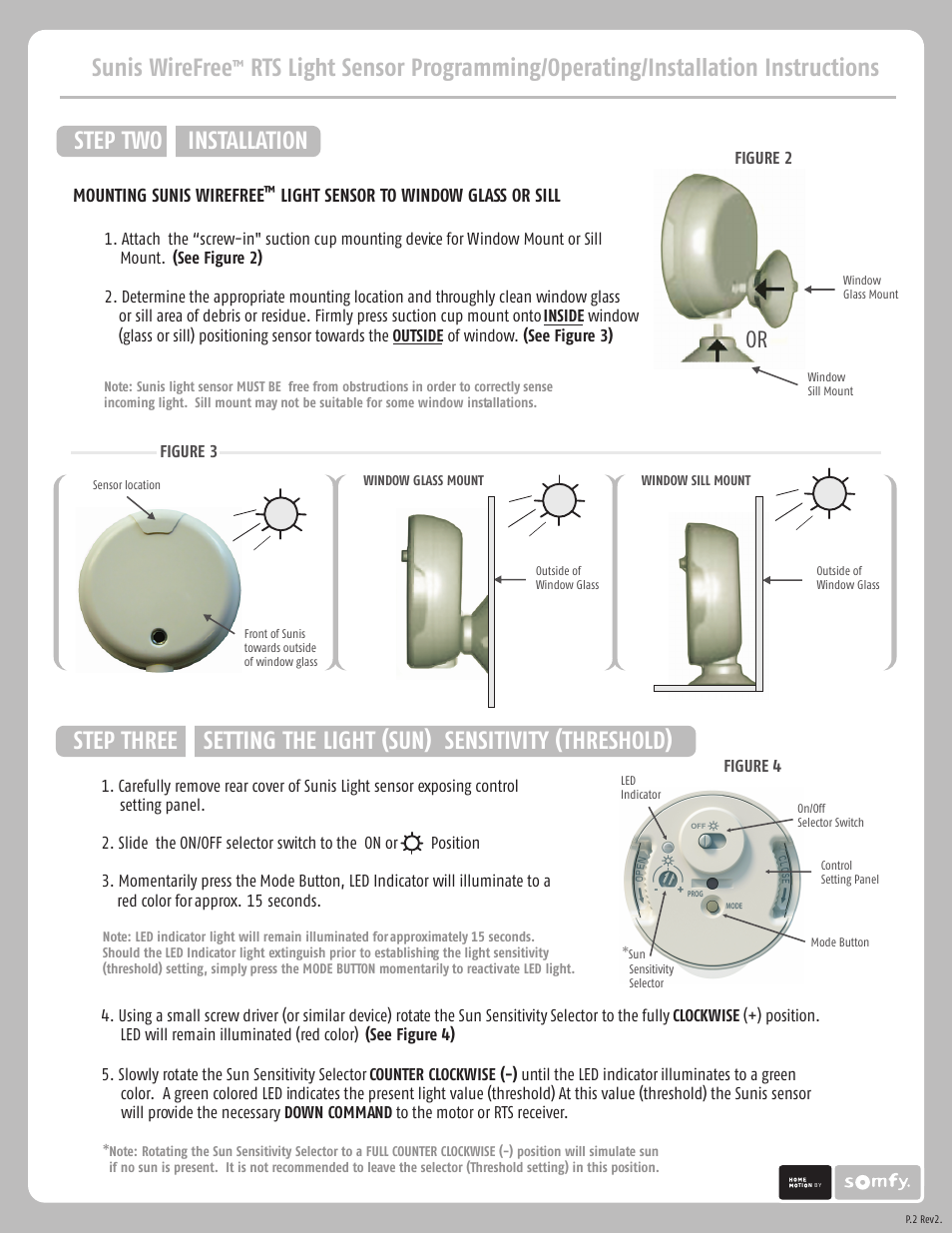 SOMFY SUNIS INDOOR WIREFREE RTS SUN SENSOR User Manual | Page 2 / 4