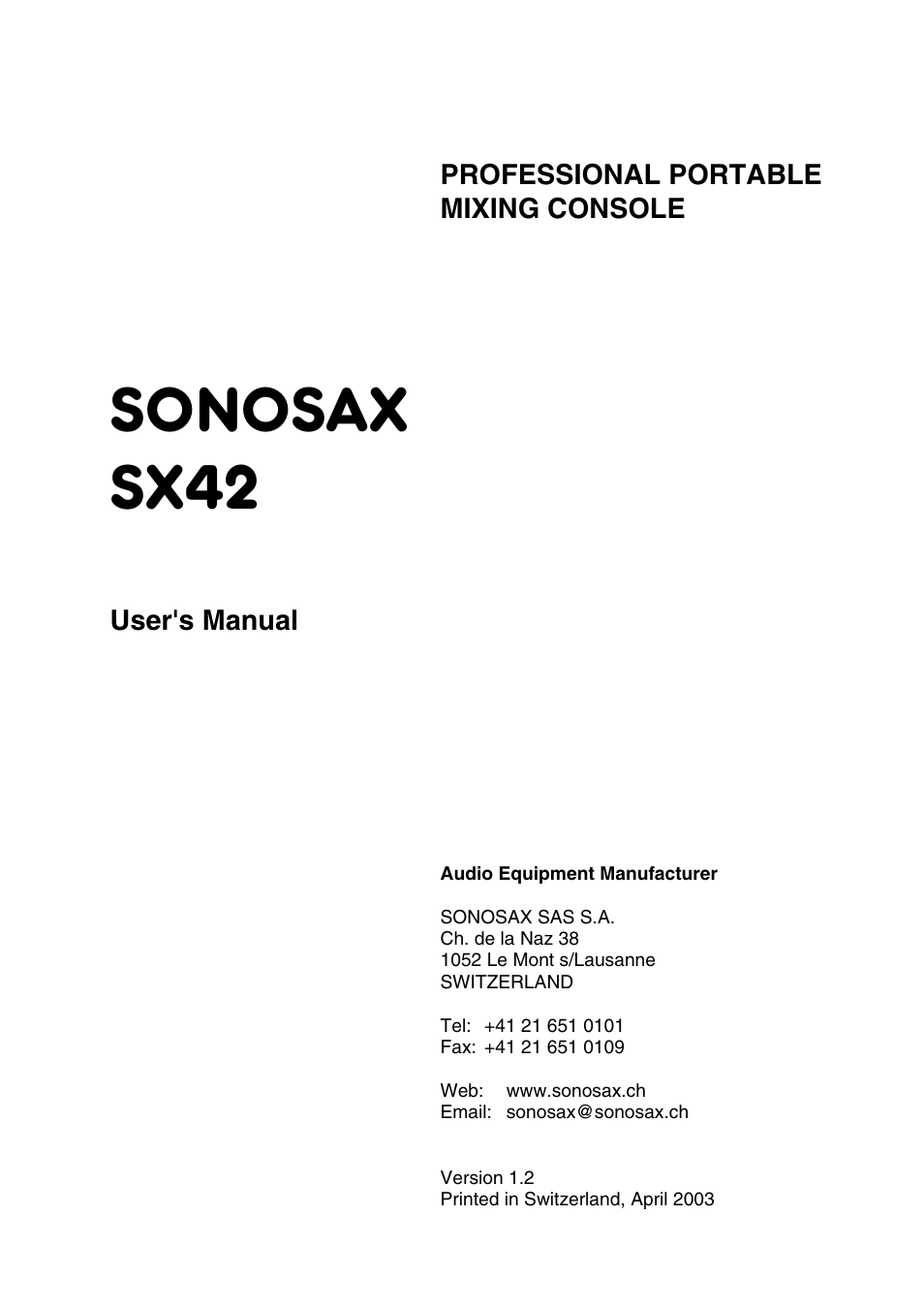 SONOSAX SX42 User Manual | 26 pages