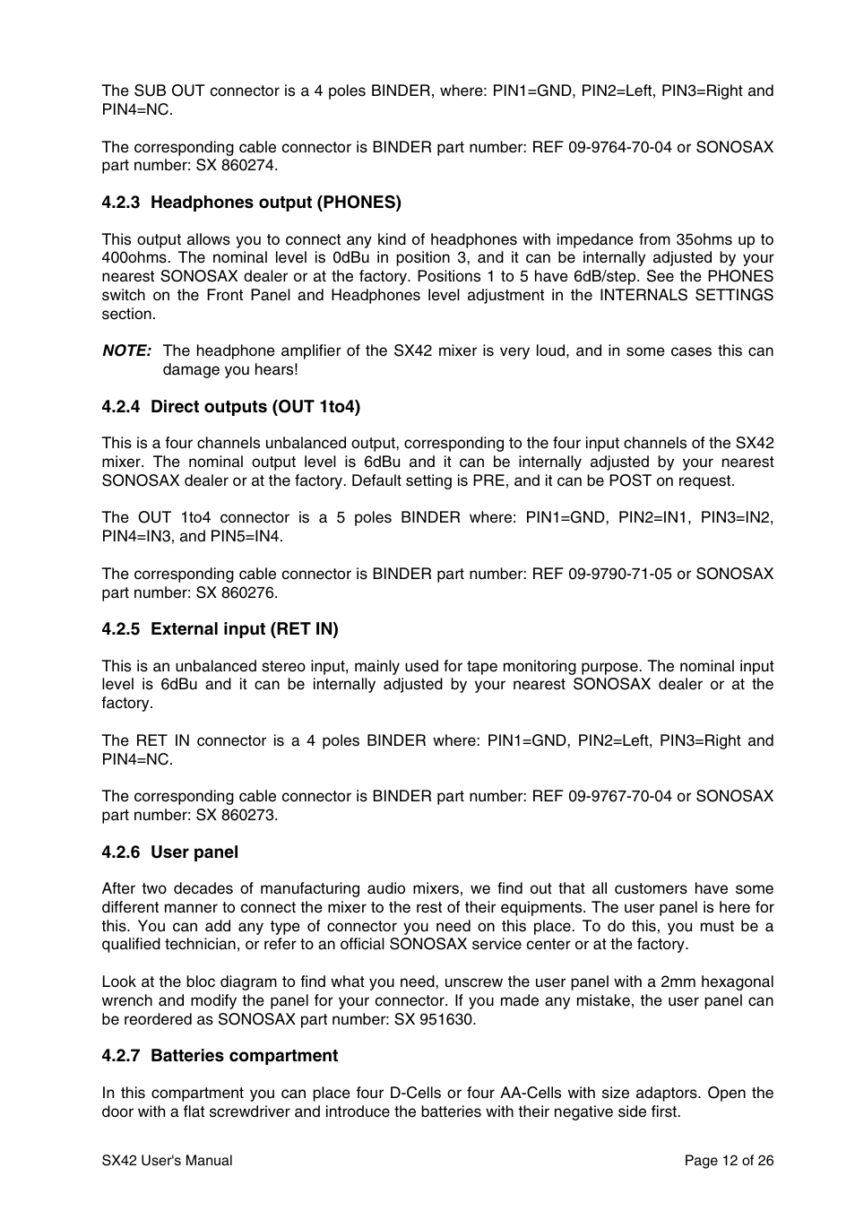 SONOSAX SX42 User Manual | Page 12 / 26