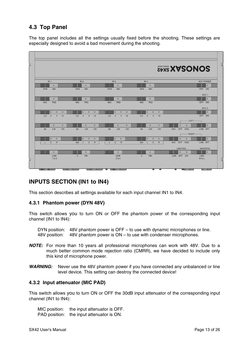 3 top panel | SONOSAX SX42 User Manual | Page 13 / 26