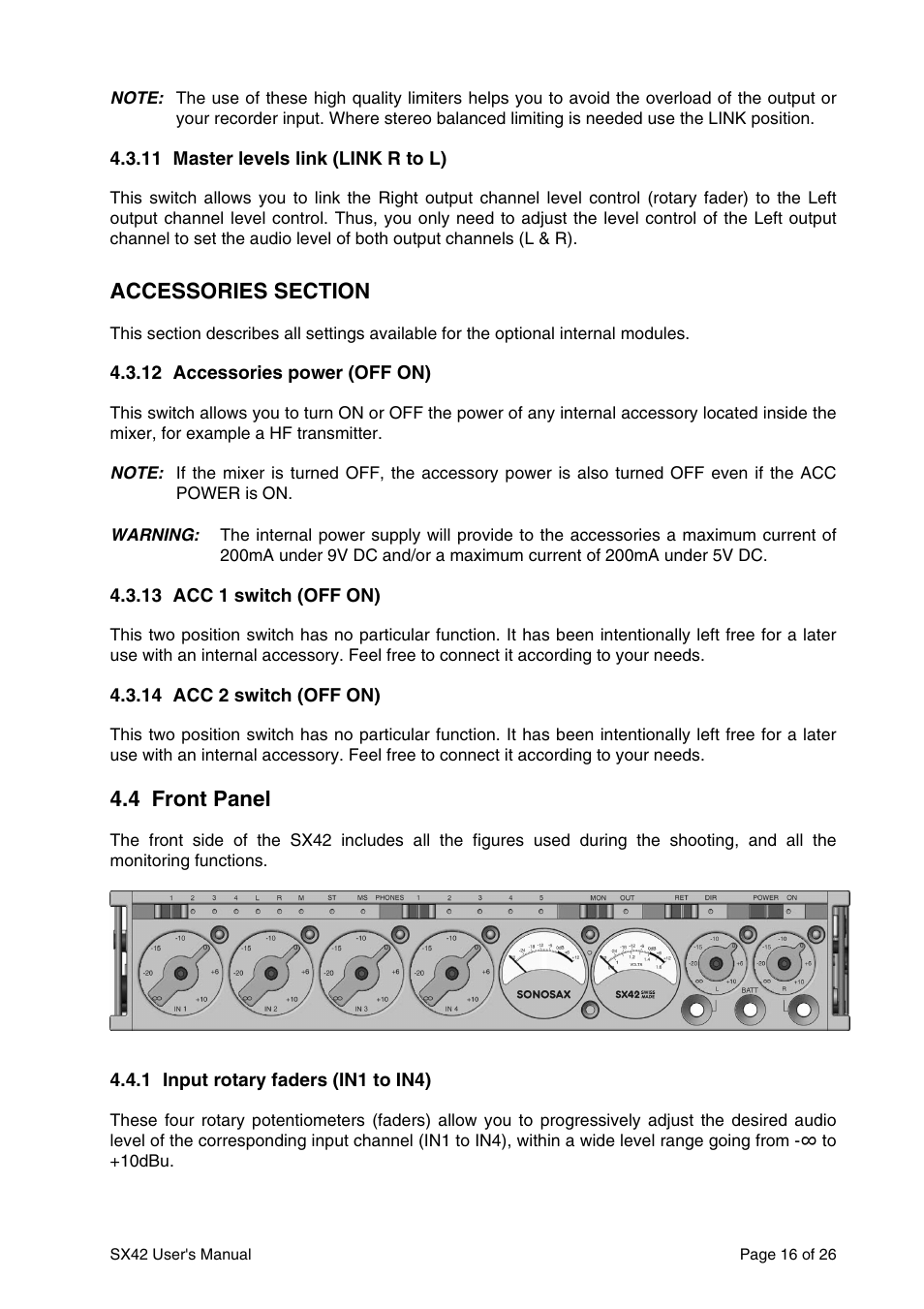 4 front panel | SONOSAX SX42 User Manual | Page 16 / 26
